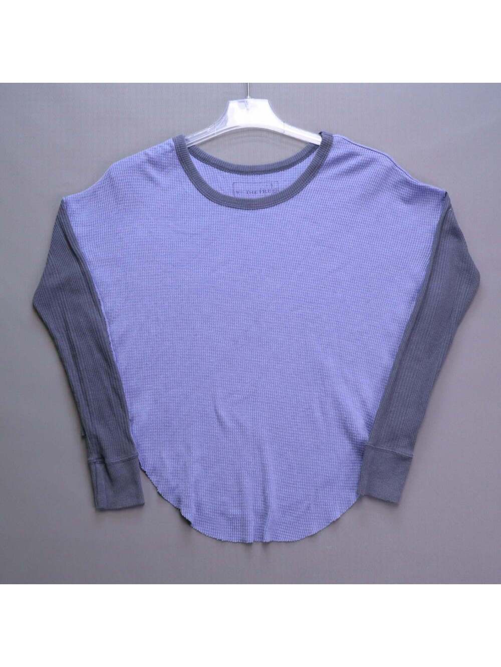 Free People We The Free Thermal Top XS Blue Gray Colorblock Raw Hem Slouchy